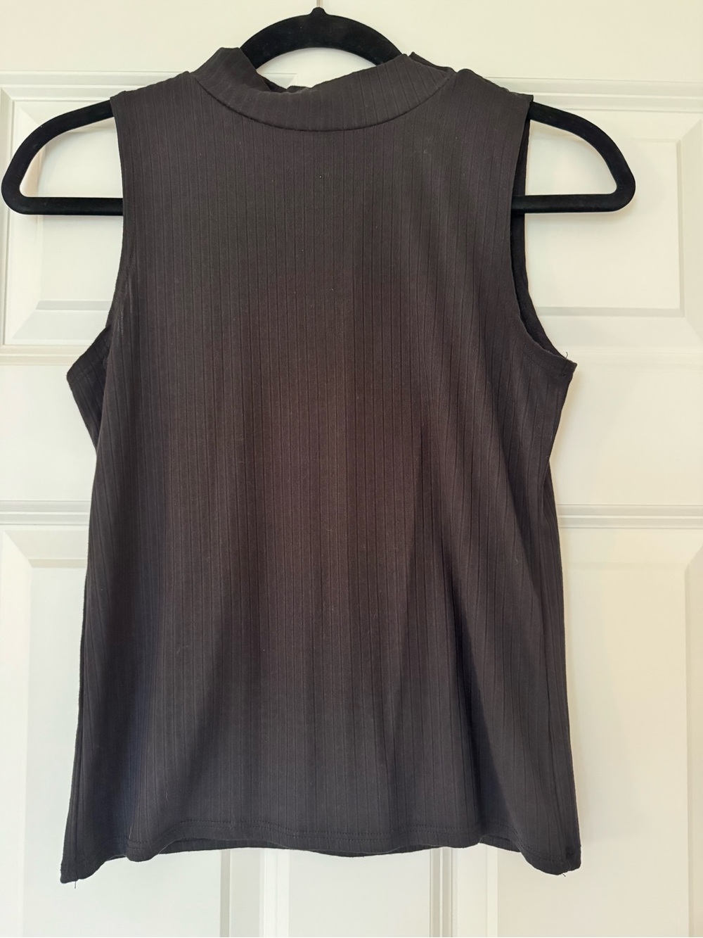 One Step Ahead Sleeveless Ribbed Mock Neck Tank in Charcoal